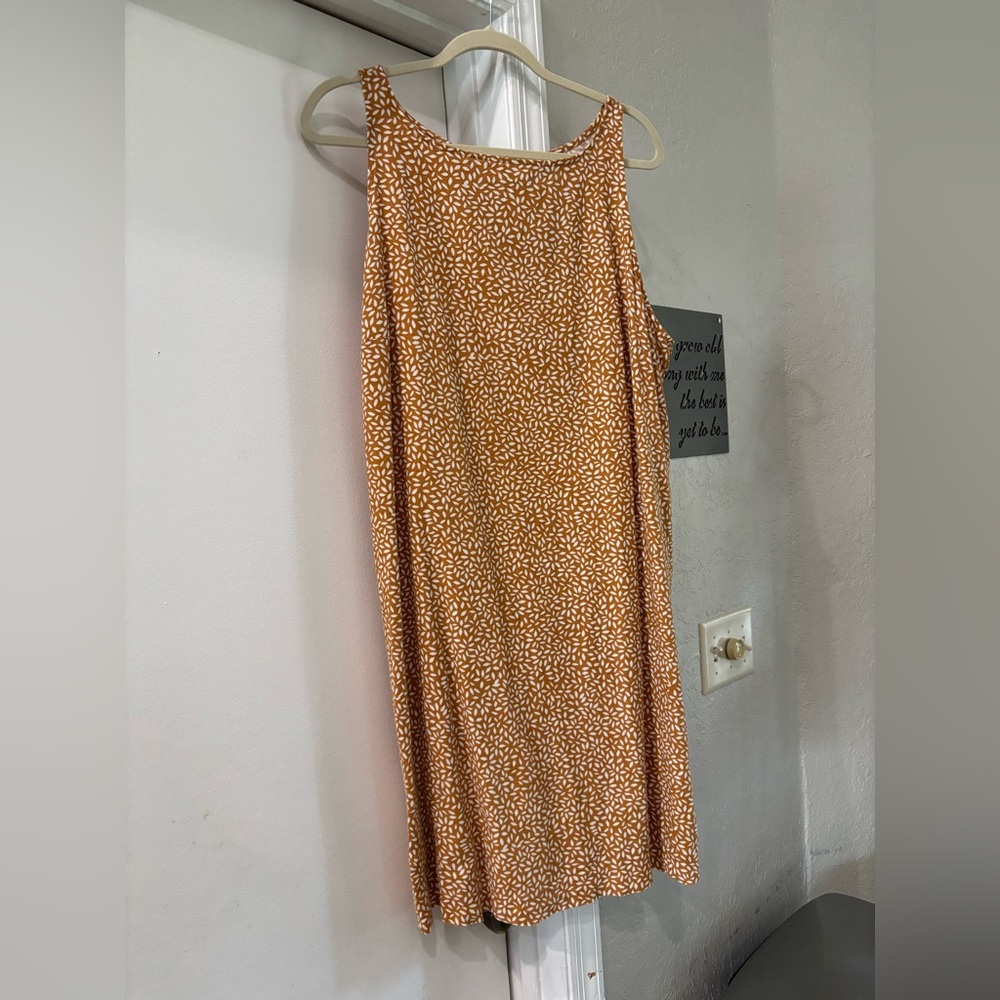AVA*VIV Gold Leaf Patterned Sundress XXL - Linen Sheath Dress - Very Comfortable